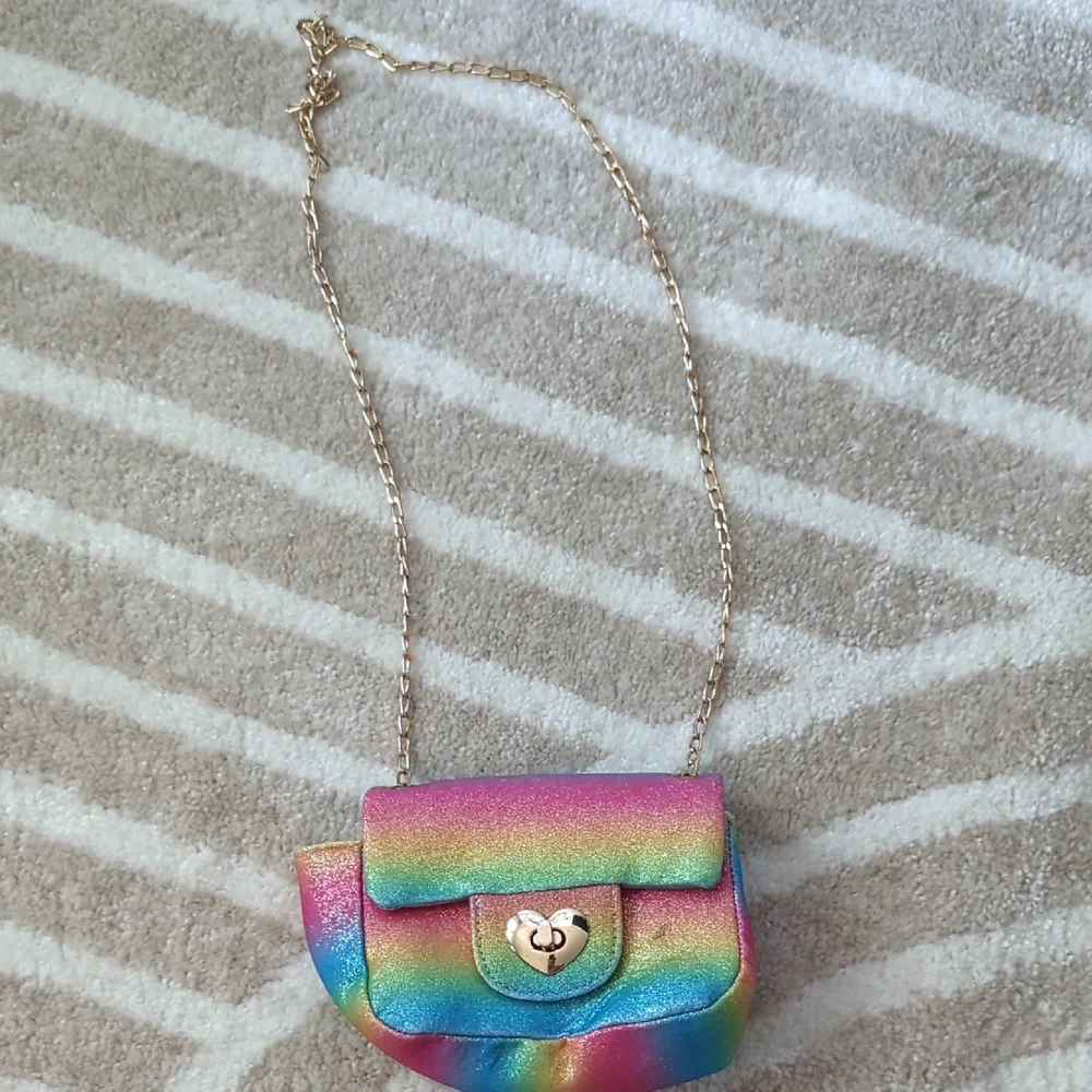 Girls Rainbow Crossbody Bag Mini Bag Heart Acccent with Gold Chain